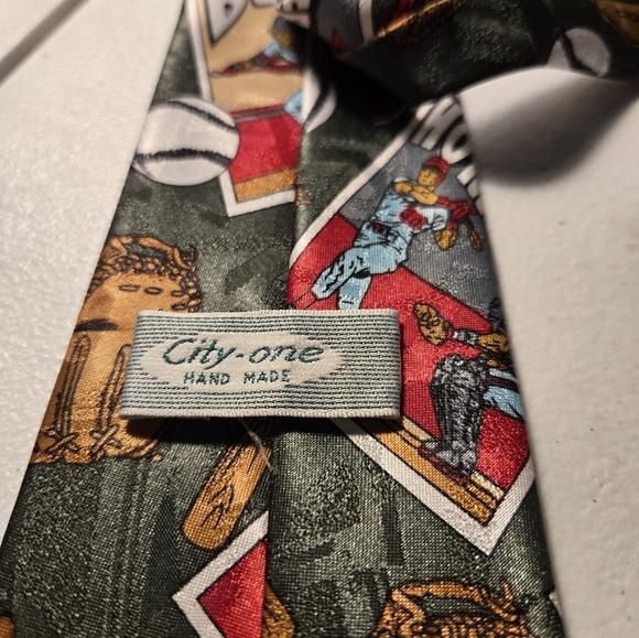 City One Handmade Baseball Theme Silk Tie - Picture 3 of 7